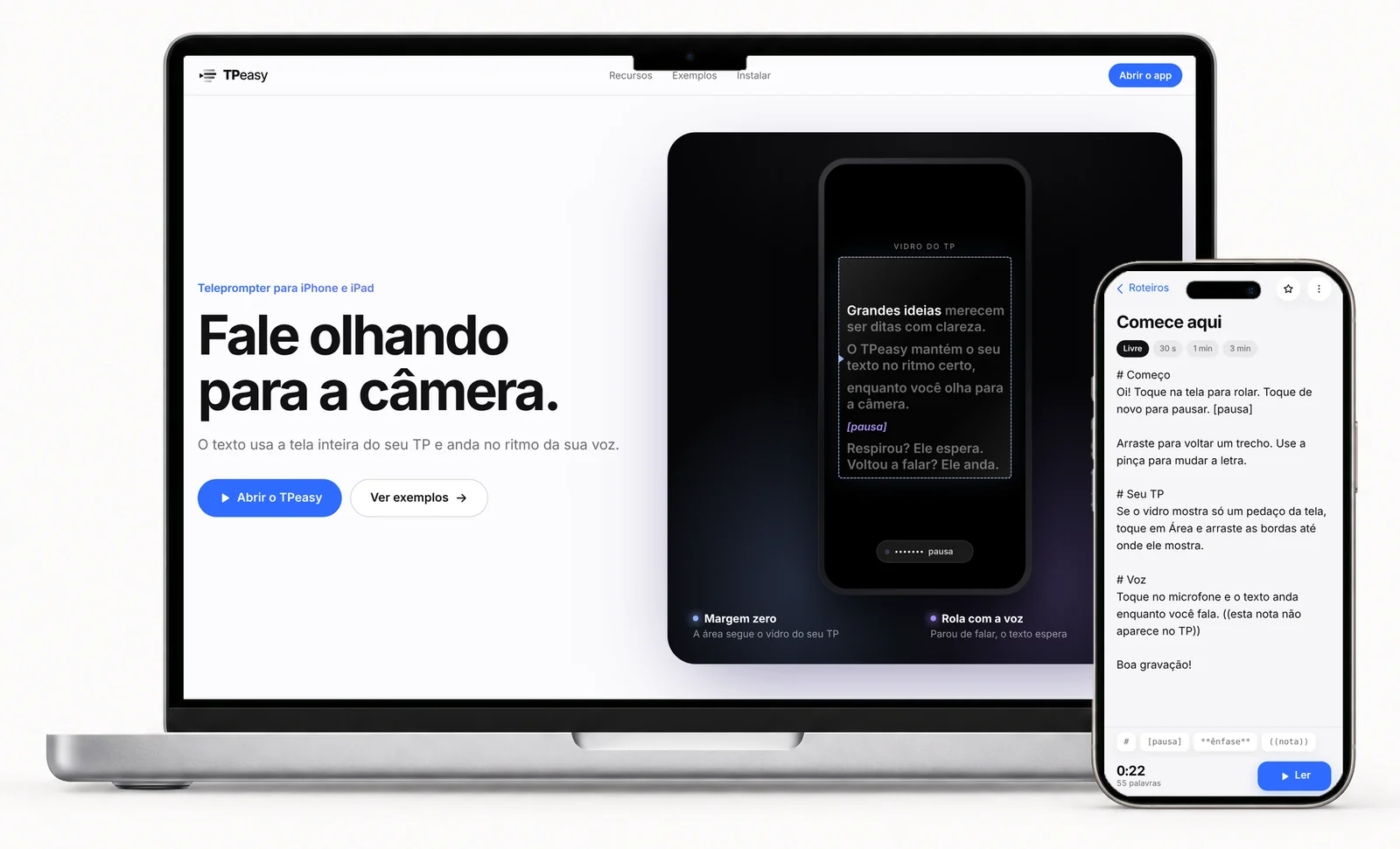 O TPeasy aberto num MacBook e num iPhone
